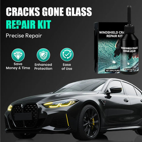 DIY Windshield Crack Repair Kit for Chips and Cracks, Auto Glass Repair Fluid, Quick Fix Windshield Tools Set with black car