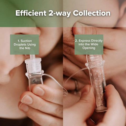Fresh Mama Game Changer Colostrum Collector Set Bpa Free Silicone Collection Cups in use for efficient two-way collection.