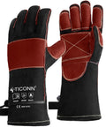 16 Inch Heat Resistant Welding Gloves For Welders, Thick Leather Work Gloves With 1000F Protection, 3 Layer Cowhide Armor, Black Red