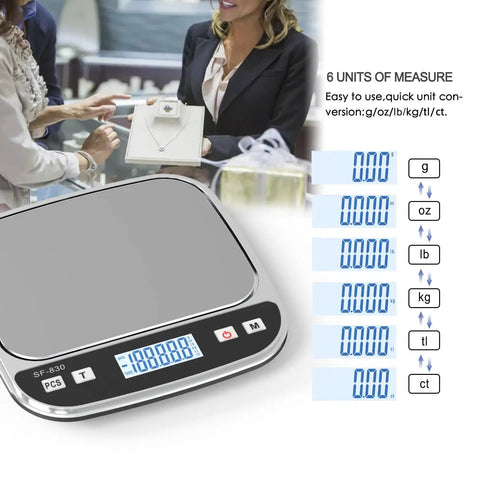 Compact 600G Pocket Scale With 0.01g Precision Tare Function And Backlit LCD, shown with unit conversion options displayed.