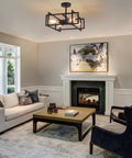 Industrial Black 4 Light Dope Semi Flush Mount Ceiling Light Fixture With E26 Socket in a modern living room setting