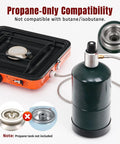 Two Burner Portable Camping Stove With Carry Bag No-Fuss 17000 BTU Propane Camp Stove showing propane-only compatibility