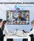 Hassle Free 4K Webcam For PC With Smart Optical Tracking And Dual Noise Cutting Mics capturing a video call with multiple participants on screen.