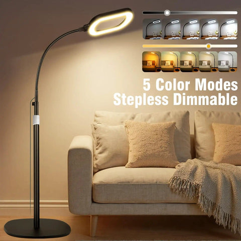 10X Optical Grade Glass Rectangular Magnifier With Light And Stand Height Adjustable Gooseneck Floor Lamp on sofa, 5 color LED modes