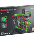 Dynamic M Set With 515 Parts For Four Buildable Models, Rotary Funnel, Sound Tubes, Cross Over, Five 90 Degree Curves, Steel Balls For Melodic Tones, Manual Chain Lift, A Solid STEM Toy Your Kids Will Totally Love. box front view
