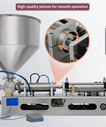 Built Like A Tank Horizontal Pneumatic Liquid Paste Filling Machine showing high-quality pistons for smooth operation.