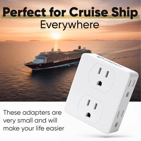 Six Outlet Wall Tap Extender With Side Splitter Box For Home Office Dorm And Hotel Use Two Pack Bulky Plug Friendly Space Saving Power Socket Expander Lets You Plug In Laptops Phones Cameras Shavers And More In One Easy Setup
