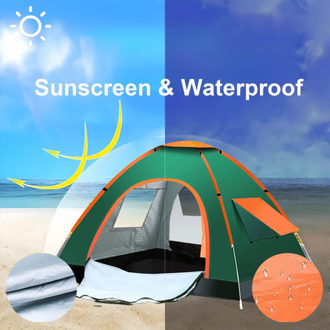 No Fuss 3 Person Pop Up Camping Tent With 80 By 80 Inch Picnic Mat Waterproof Automatic Setup Quick Open Outdoor Beach Travel Tent