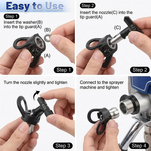Pro Grade Airless Paint Sprayer Tips Set With Six Reversible Nozzle Tips 109 211 315 417 517 623 assembly guide
