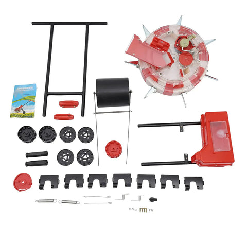 Components of Hand Push Garden Seeder Roller Seeding Tool With 7 Nozzles, Pro Grade High Precision Seed Spreader