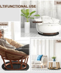 Room with recliner, sofa, and table on a Two Pack 27.25 Inch Round Non Skid Rubber Furniture Pads For Recliners And Swivel Chairs Anti Slip Floor Protectors Heavy Duty Floor Saver Mats To Prevent Scratches On Hardwood Floors