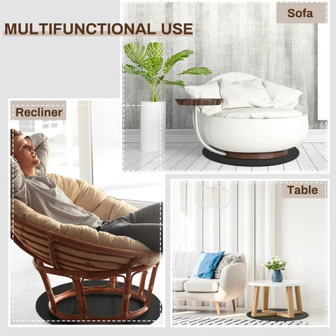 Room with recliner, sofa, and table on a Two Pack 27.25 Inch Round Non Skid Rubber Furniture Pads For Recliners And Swivel Chairs Anti Slip Floor Protectors Heavy Duty Floor Saver Mats To Prevent Scratches On Hardwood Floors