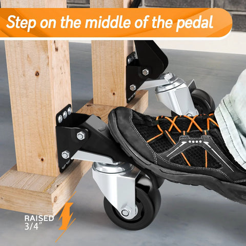 Person demonstrating Heavy Duty Retractable Workbench Casters Set Of 4 Side Mount 3 Inch Stepdown Castor Wheels installation