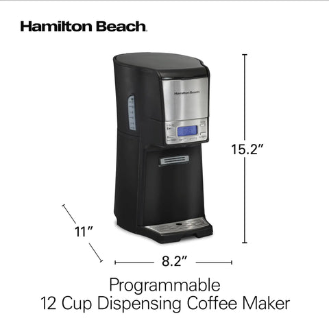 One Press Programmable Dispensing Drip Coffee Maker With Internal 12 Cup Brew Pot And Water Reservoir No Carafe Design Keeps Coffee Fresh Longer Without Burning Or Scorching Black With Chrome Finish