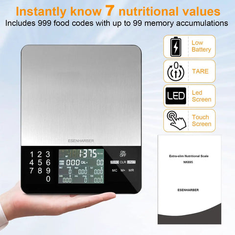 Digital Kitchen Scale With Nutritional Calculator For Easy Calorie Counting And Meal Prep, Measures In Grams, Ounces, And Pounds