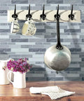 10 Sheet Peel And Stick Backsplash Tiles For Kitchen And Bathroom, 12x12 Inch Grey Marble Design behind hanging kitchenware