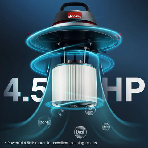 4.5 HP motor of 5 Gallon 4.5 Peak HP Wet Dry Vacuum With Stainless Steel Tank Portable Shop Vacuum for efficient cleanup