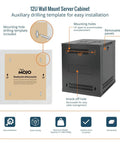 Solid As A Rock 12U Wall Mount Server Cabinet With Clear Glass Door And Auto Thermostat Space Saving 19 Inch Gear Rack, installation template details.
