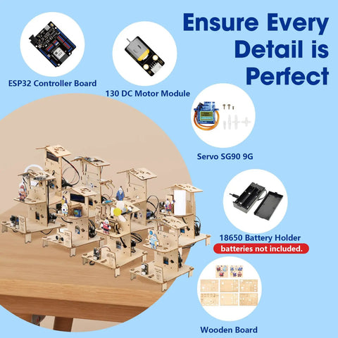 Eight In One STEM Kit For Kids Aged 8 To 16 With ESP32 Smart Home Projects Hands On Coding And Engineering Fun School Crafts DIY Model Building Toys Educational Tech Toys For Birthday And Gift Giving; wooden board kits