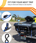 Retractable Ratchet Straps For Boats And Jetskis Two Pack Dockside Ready shown securing jetski with S hooks