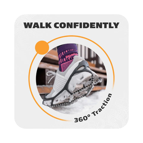 Top Shelf Snow And Ice Walking Traction Cleats Slip On Nonslip Shoe Covers with 360° traction on icy surface.