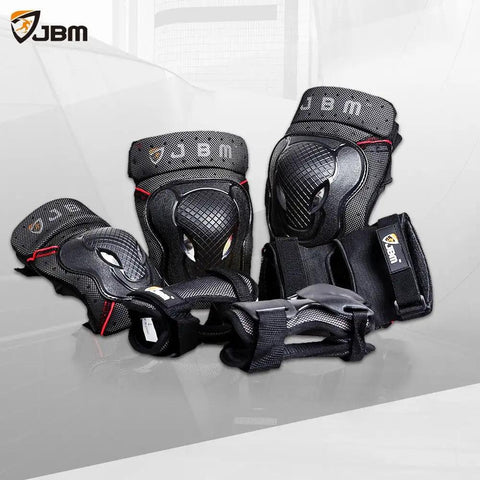 Adult And Youth Knee Pads Elbow Pads With Wrist Guards Protective Gear Set for biking and multi sports, black PP and PE shells.