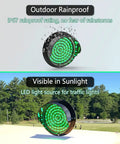 Heavy Duty Led Traffic Signal Light For Loading Docks And Car Washes With Easy Push Button Control Built Tough Pc Housing High Visibility Red Green Warning Lamp Solid As A Rock For Parking Lots showing IP67 rainproof rating and green LED visibility.