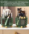 Dark Green 6 Compartment Desk Organizer With 360 Degree Rotating Pen And Pencil Holder for pens and makeup brushes on desk