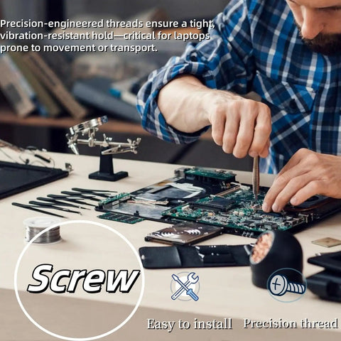 Heavy Duty Premium Slick Black Laptop Bottom Case Screws Replacement Bundle Built For Asus Tuf Gaming Fa617 Fa607 And F16 Fx607 Models No Sweat Upgrade Gear being installed on a laptop motherboard.