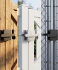Amagogo Sliding Bolt Gate Latch-Heavy-Duty Steel Construction, Shielded Spray-Coated Finish, Latch with Double-Sided Handle, for Gates, Silver on wood, vinyl, and chain link gates.