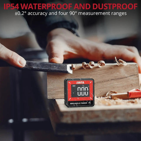 Slick Pocket Sized Digital Angle Finder With Strong Magnet IP54 Waterproof Dustproof Dead On Precision Layout Gauge For Carpentry And DIY No Sweat Compact Measuring Tool you will love on wood during task.