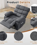 360 Degree Swivel Rocker Recliner For Adults with side pockets in a living room setting, showcasing chenille fabric and wide armrests.
