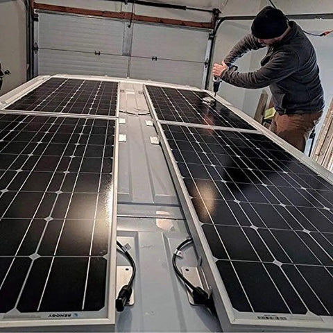Installing solar panels with Z Brackets For Solar Panels Lightweight Aluminum Corrosion Resistant Mounting Kit on RV roof.