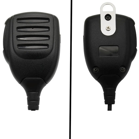 Front and back view of HM 152 Microphone Speaker For ICOM Radios Compatible With IC series, featuring rugged ABS housing.