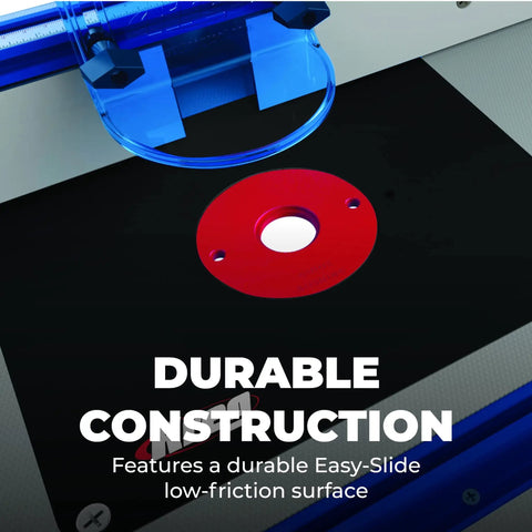 Close-up of Precision Mdf Router Table Top With Flush Leveling Inserts And Low Friction Glide Surface for woodworking tasks.