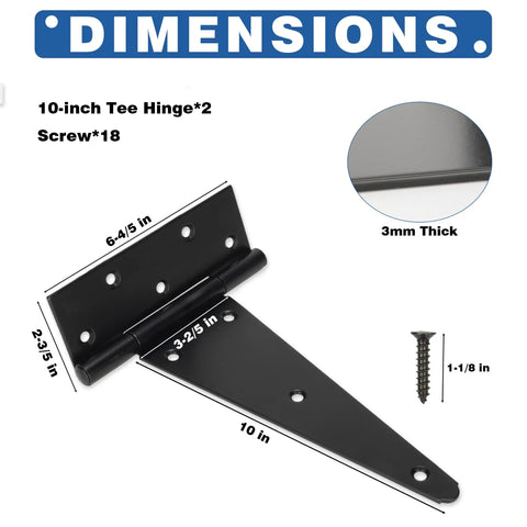 Rock Solid 10 Inch Black Heavy Duty T Strap Gate Hinges Top Notch Hardware With Rust Proof Steel Build For Seamless Outdoor Gate Installations And Fence Repair Two Pack