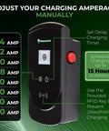 Beefy 277 To 480V Level 2 EV Charger, 80 Amp, J1772 Plug, Single Phase Power, control panel with adjustable amperage