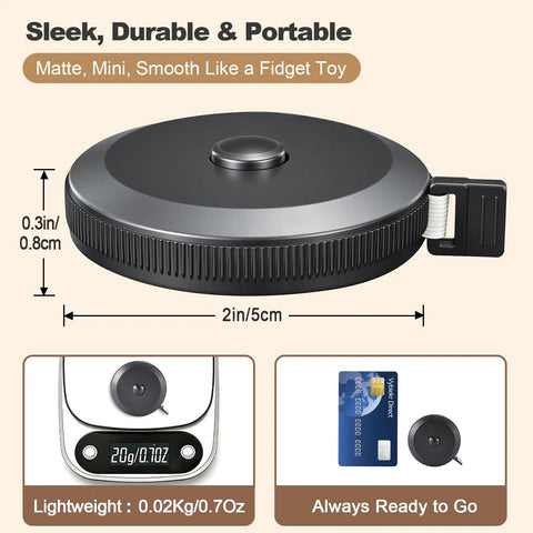 Two Pack Soft Flexible Retractable Tape Measure Set For Body Measurements, Sewing And Fabric, Tailor And DIY Projects, mini black tape