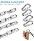 Two Pack Stainless Steel Gate Chain Lock For Outdoor Fences With Carabiner 24 Inch 5/32 Inch Links displayed with carabiners
