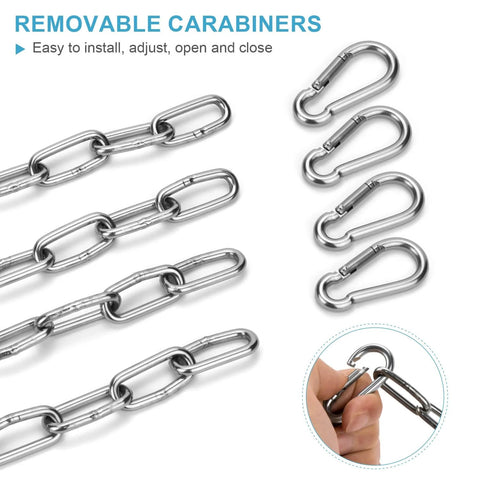 Two Pack Stainless Steel Gate Chain Lock For Outdoor Fences With Carabiner 24 Inch 5/32 Inch Links displayed with carabiners