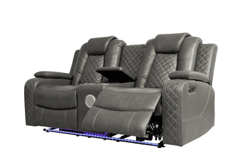 Leather Power Recliner Sofa Set With LED Ambient Lighting Three Piece Home Theater Seating Sofa Loveseat and Chair