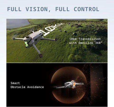 Infinity 8K 360 Drone Bundle with 3 High Capacity Batteries for Immersive Flight shown with 10km transmission and obstacle avoidance