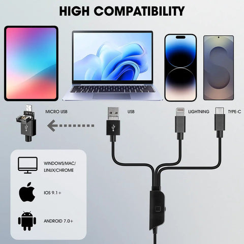 1080P USB Digital Microscope With Metal Stand 50X To 1000X Zoom Handheld Microscope Camera With 8 LED Lights Plug And Play Works With iPhone Android Windows Mac 4 In 1 USB Cable OTG Ready, 4-in-1 cable