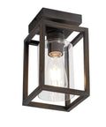 Semi Flush Mount Ceiling Light With Bronze Metal Frame And Clear Glass Shade, Farmhouse Style Fixture For Kitchen Island