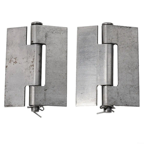 Beefy Heavy Duty Weld On Gate Hinge Set, Double Flat Steel Door Hinges For Iron Doors, 83x66mm Silver, 2 Pack shown flat on surface