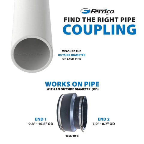 Heavy Duty Flexible Pvc Pipe Coupling For Cast Iron Or Plastic To Steel Plumbing Connections showing size specifications and measurements.
