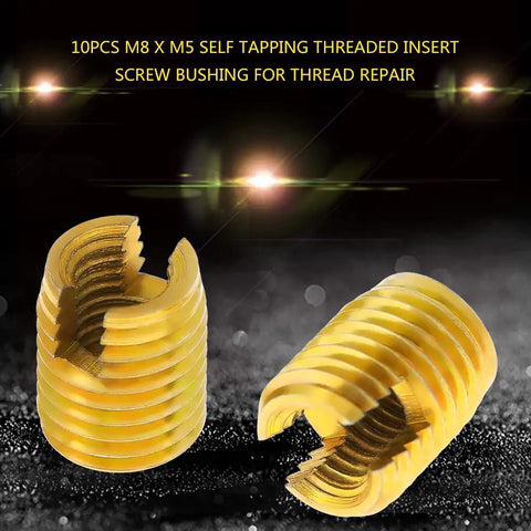 Self Tapping Threaded Inserts Set M8 By M5 For Auto Repairs DIY Easy Install Slotted Screw Bushings 302 Stainless High Tensile Strength Vibration Resistant Thread Repair Kit, M8 x M5 inserts