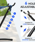 9 Foot Heavy Duty Portable Hammock Stand Steel Frame For Backyard Patio Or Indoor Use With Carrying Case No Hammock Included Easy Setup And Fully Adjustable Height For Tall Or Short Setups showing six adjustable holes for height customization