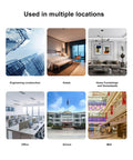Collage showing multiple locations: engineering construction, hotels, home furnishings, office, school, and mall.