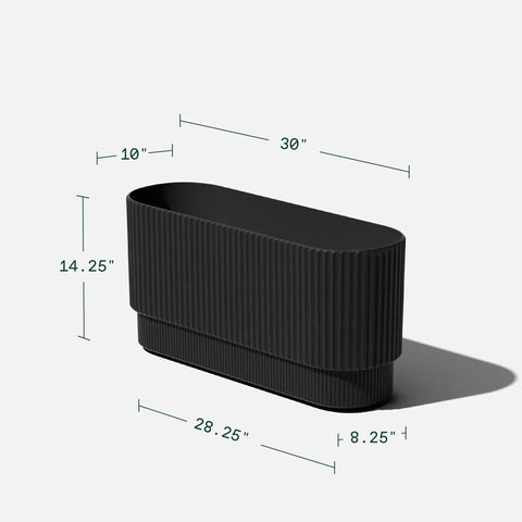 Long Planter For Porch Patio And Backyard In Durable Plastic Stone Composite Fluted All Weather Outdoor Pot For Shrubs And Flowers Modern Decor With Scratch And UV Resistant Finish, 30in L x 10in W x 14.25in H, black